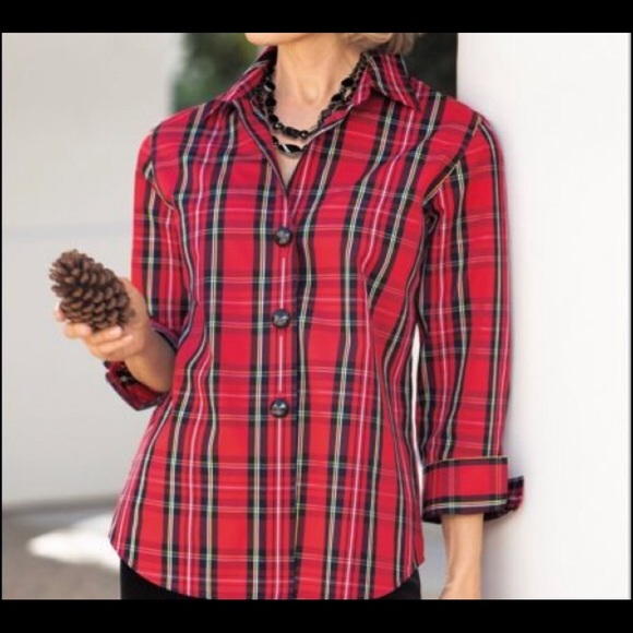 Foxcroft Tops - Plus Size 20W Foxcroft Red Plaid Shirt